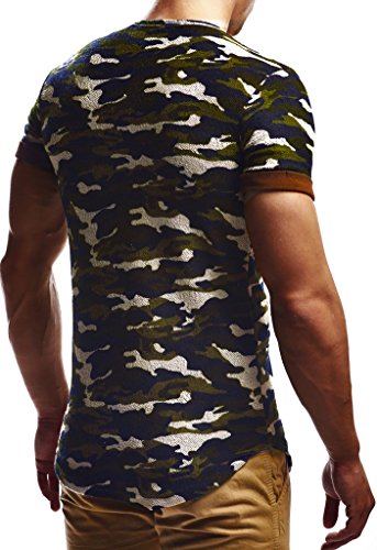 Leif Nelson Camiseta para Hombre con Cuello Redondo LN-6324 Camuflaje Small
