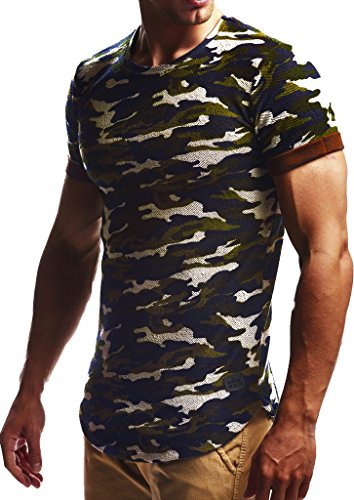 Leif Nelson Camiseta para Hombre con Cuello Redondo LN-6324 Camuflaje Small