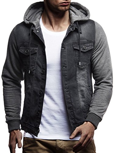 Leif Nelson Chaqueta con Capucha Chaqueta de Mezclilla de los Hombres LN-5615 Antracita Small