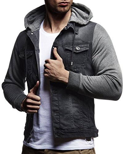Leif Nelson Chaqueta con Capucha Chaqueta de Mezclilla de los Hombres LN-5615 Antracita Small