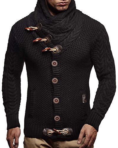 Leif Nelson Hombres Chaqueta de Punto con Cuello Chal LN-4195 Negro XXXX-Large
