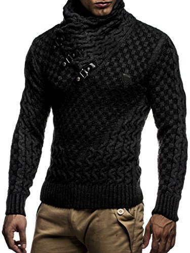 Leif Nelson Jersey de Punto Grueso Chal Collar de los Hombres de LN-5255 Antracita Negro Small