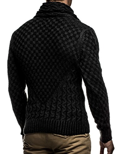 Leif Nelson Jersey de Punto Grueso Chal Collar de los Hombres de LN-5255 Antracita Negro Small