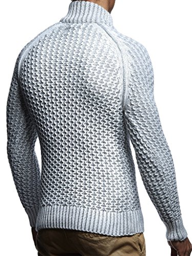 Leif Nelson Los Hombres de Jersey de Punto Grueso de Cuello Alto LN-5295 Crudo Gris Large