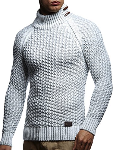 Leif Nelson Los Hombres de Jersey de Punto Grueso de Cuello Alto LN-5295 Crudo Gris Large