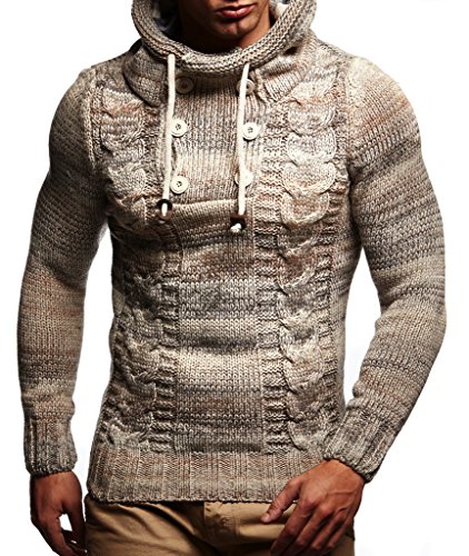 Leif Nelson Los Hombres del Jersey de Punto suéter Encapuchado LN-20227 Beige Medium