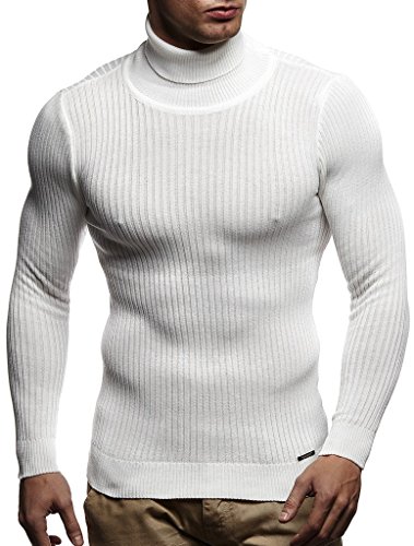 Leif Nelson suéter de Jersey de Punto Fino de Cuello Alto de Punto de los Hombres LN-1670 Color Crudo Medium