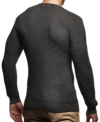 Leif Nelson suéter de Jersey de Punto Fino de Cuello Redondo de los Hombres de LN-1545 Antracita X-Large