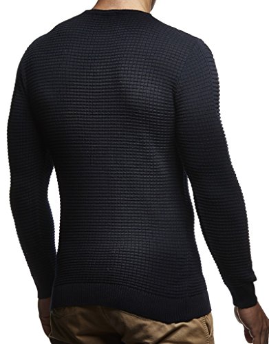 Leif Nelson suéter de Jersey de Punto Fino de Cuello Redondo de los Hombres de LN-1545 Azul X-Large