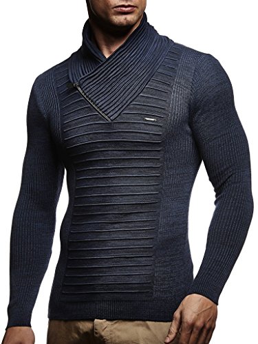 Leif Nelson suéter de Punto Fino Chal Collar de los Hombres LN-1535 Azul Large