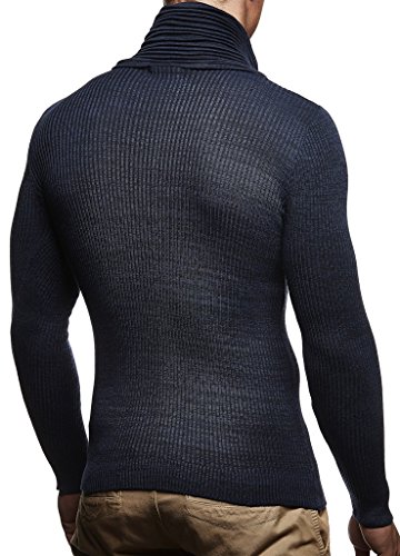 Leif Nelson suéter de Punto Fino Chal Collar de los Hombres LN-1535 Azul Large