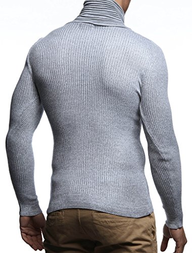 Leif Nelson suéter de Punto Fino Chal Collar de los Hombres LN-1535 Crudo Gris Large