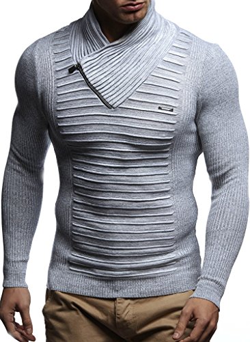 Leif Nelson suéter de Punto Fino Chal Collar de los Hombres LN-1535 Crudo Gris Large