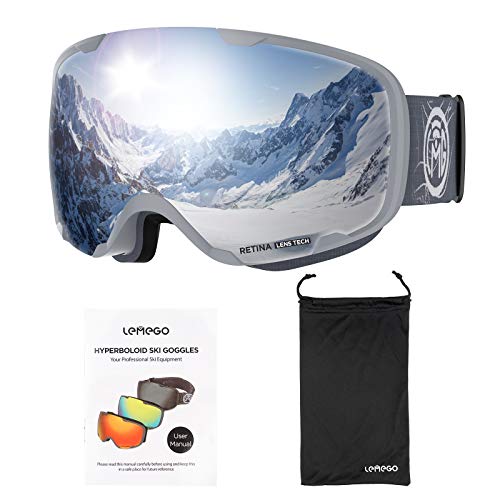 LEMEGO Gafas de Esquí, Antivaho Máscara de Esquí Lentes Esféricas Dobles Gafas de Snowboard UV400 Protección OTG Ski Goggles Casco Compatible para Hombres y Mujeres Jóvenes