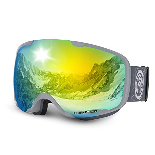 LEMEGO Gafas de Esquí, Antivaho Máscara de Esquí Lentes Esféricas Dobles Gafas de Snowboard UV400 Protección OTG Ski Goggles Casco Compatible para Hombres y Mujeres Jóvenes