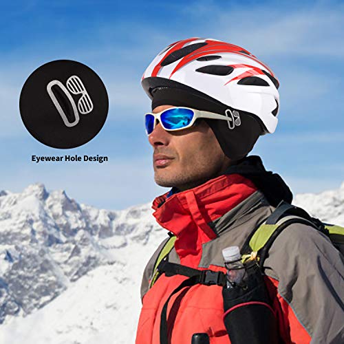LEMEGO Gorro Ciclismo, Forro Polar de Invierno Gorro Bajo Casco con Tapas de Orejas y Agujero de Gafas, Térmico, A Prueba de Viento Gorro Invierno, Apto para Moto, Esquí, Correr, Deporte al Aire Libre