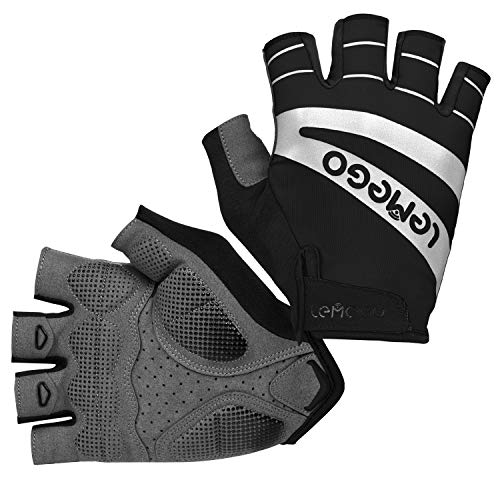 LEMEGO Guantes Bicicleta Montaña Verano Guantes de Ciclismo Hombre Mujer Medio Dedo para MTB Bicicleta de Carretera Moto Bici Gym Fitness Acolchado Antideslizante Transpirable Reflectante