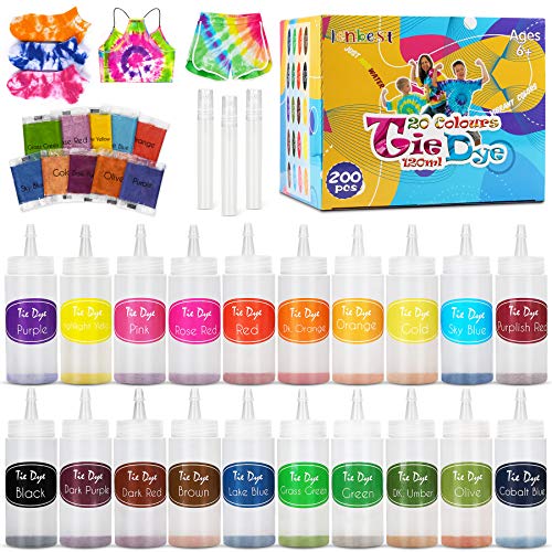 lenbest 20 Colores Tie Dye DIY Kit, 120 Ml Tinta Teñido Anudado para Teñir Telas, Kit de Pintura Textil de Tela de Ropa de Moda DIY, Anudado de Artes Creativas y Artesanías Produtos para Adulto y Niño