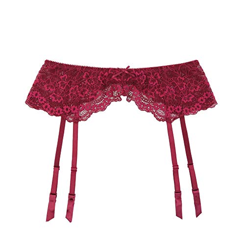Lencería de Las Mujeres 4 Piezas Bra Sexy Bragas Liguero Stocking Temptation Set (ES:90B=EU:75B, Rojo)