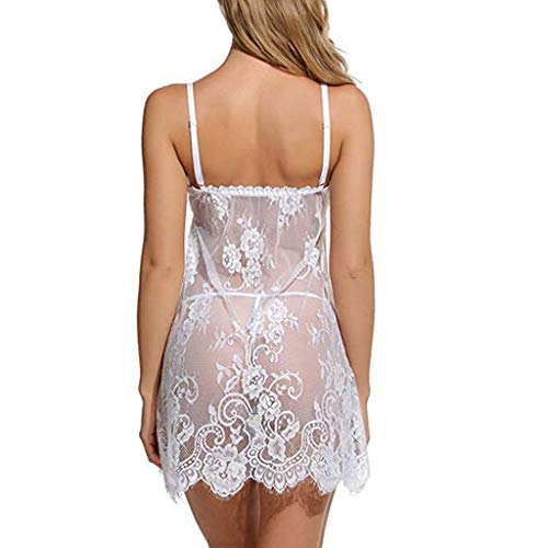 Lenceria Erotica de Mujer,SHOBDW Babydolls Lenceria Sexy Ropa Interior Vestido Camisola De Encaje Arco Tangas G String Conjunto De Ropa De Dormir De Talla Grande para Mujer(Blanco,L)