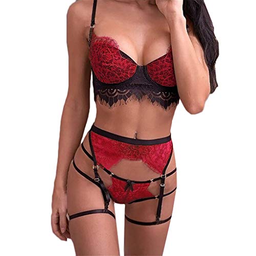 Lenceria Sexy Mujer Correas Sujetador y Panty Liga Conjunto Ropa Interior Babydoll Atractiva De Muselina Ropa de Dormir de TentacióN Deep V Lencería Pijamas riou