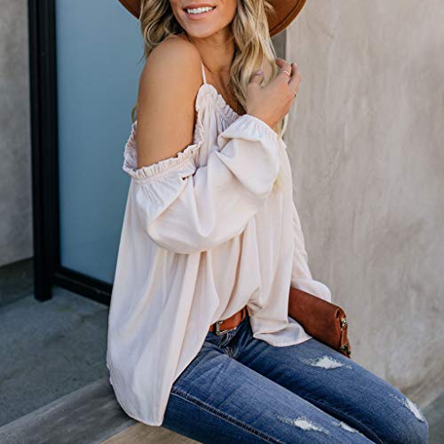 Lenfesh Camisas de Manga Larga Solid Camisetas Manga Larga para Mujer Tops Sueltos T-Shirt Blusa Primavera Hombro Descubierto