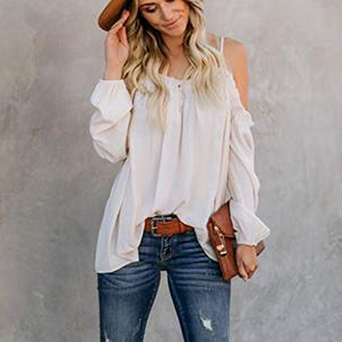 Lenfesh Camisas de Manga Larga Solid Camisetas Manga Larga para Mujer Tops Sueltos T-Shirt Blusa Primavera Hombro Descubierto