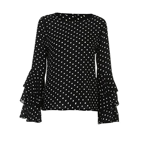 Lenfesh Casual de Mujer Solid Camisa Manga Larga Blusa Camisas con Volantes (Negro, XL)