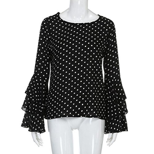 Lenfesh Casual de Mujer Solid Camisa Manga Larga Blusa Camisas con Volantes (Negro, XL)