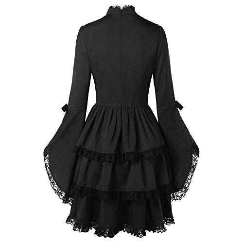 Lenfesh Otoño Invierno Mini Vestido con Manga Larga para Mujer Vestido gotico Negro Vestido de Fiesta Cóctel Vintage Rockabilly Vestido de Fiesta