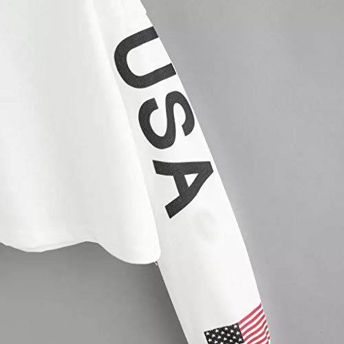 Lenfesh Sudadera Estampada USA con Capucha Sudaderas de Impresión De Bandera Americana Manga Larga para Mujer Tops Blusa
