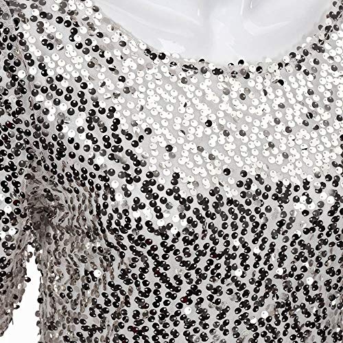 Lentejuelas de Las Mujeres Costura Suelta Casual Manga Corta Cuello Redondo Camiseta Top Performance Sudadera Camiseta Casual Elegantes riou