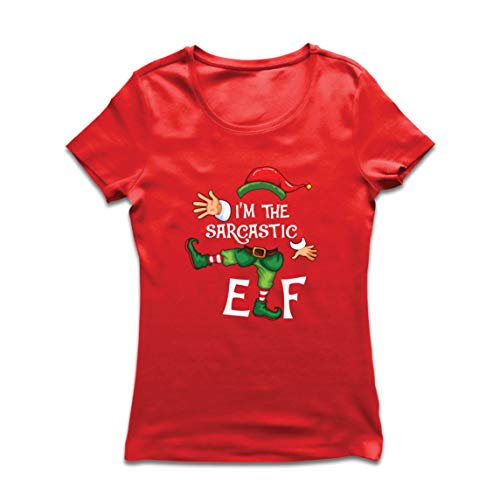 lepni.me Camiseta Mujer Navidad Graciosa El Elfo sarcástico Hilariuos Traje de Fiesta (Large Rojo Multicolor)
