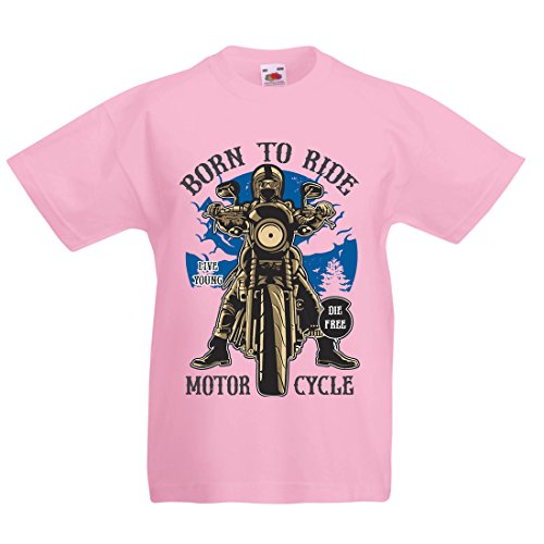 lepni.me Camiseta para Niño/Niña Live Young - Die Free - Nacido para Montar en Moto, Ideas de Regalos para Ciclistas, Lemas inspiradores (1-2 Years Rosado Multicolor)