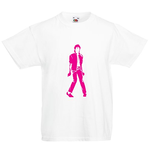 lepni.me Camiseta para Niño/Niña Me Encanta M J - Rey del Pop, 80s, 90s Músicamente Camisa, Ropa de Fiesta (14-15 Years Blanco Magenta)
