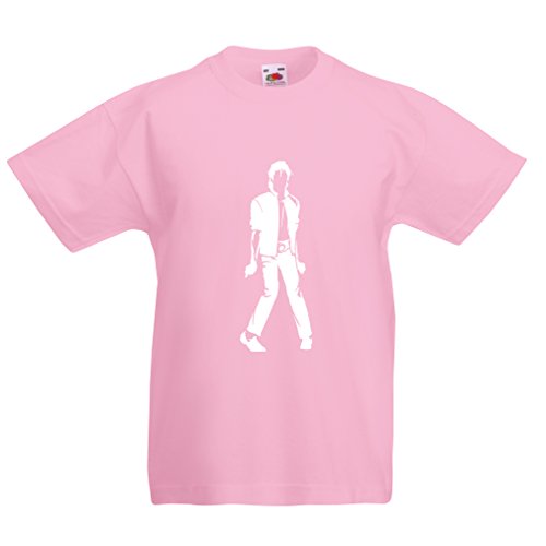 lepni.me Camiseta para Niño/Niña Me Encanta M J - Rey del Pop, 80s, 90s Músicamente Camisa, Ropa de Fiesta (7-8 Years Rosado Blanco)