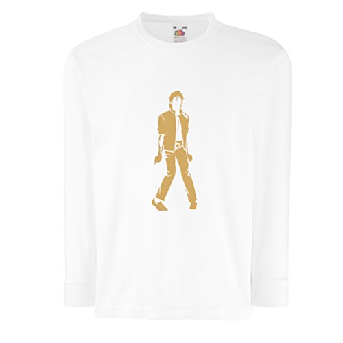 lepni.me Camiseta para Niño/Niña Me Encanta M J - Rey del Pop, 80s, 90s Músicamente Camisa, Ropa de Fiesta (9-11 Years Blanco Oro)