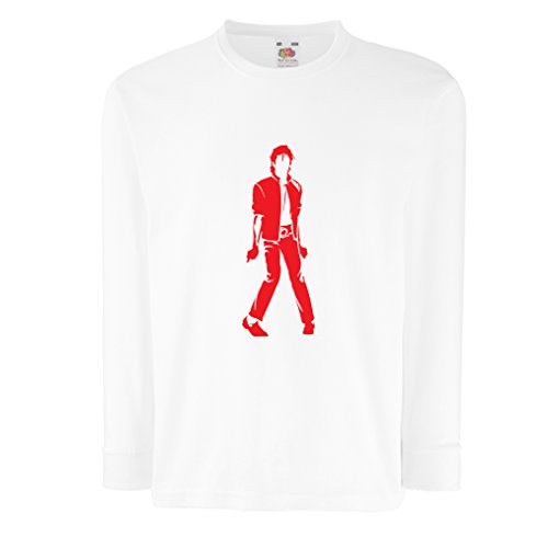 lepni.me Camiseta para Niño/Niña Me Encanta M J - Rey del Pop, 80s, 90s Músicamente Camisa, Ropa de Fiesta (9-11 Years Blanco Rojo)