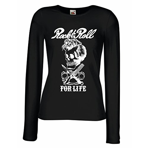lepni.me Camisetas de Manga Larga para Mujer Rock and Roll For Life - 1960s, 1970s, 1980s - Banda de Rock Vintage - Musicalmente - Vestimenta de Concierto (X-Large Negro Multicolor)