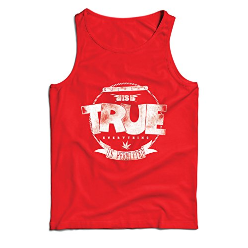 lepni.me Camisetas de Tirantes para Hombre Nada es Cierto, Todo está Permitido - Hipster Swag, Moda callejera, fumando Marihuana (Medium Rojo Multicolor)