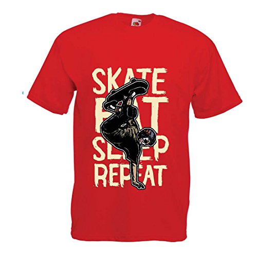 lepni.me Camisetas Hombre Eat-Sleep-Skate-Repeat para el Amante del monopatín, Regalos del Skater, Ropa Que anda en monopatín (Large Rojo Multicolor)