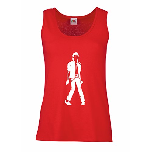 lepni.me Camisetas sin Mangas para Mujer Me Encanta M J - Rey del Pop, 80s, 90s Músicamente Camisa, Ropa de Fiesta (Small Rojo Blanco)