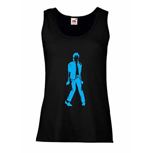 lepni.me Camisetas sin Mangas para Mujer Me Encanta M J - Rey del Pop, 80s, 90s Músicamente Camisa, Ropa de Fiesta (X-Large Negro Azul)