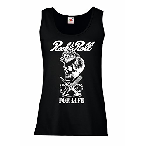 lepni.me Camisetas sin Mangas para Mujer Rock and Roll For Life - 1960s, 1970s, 1980s - Banda de Rock Vintage - Musicalmente - Vestimenta de Concierto (Small Negro Multicolor)