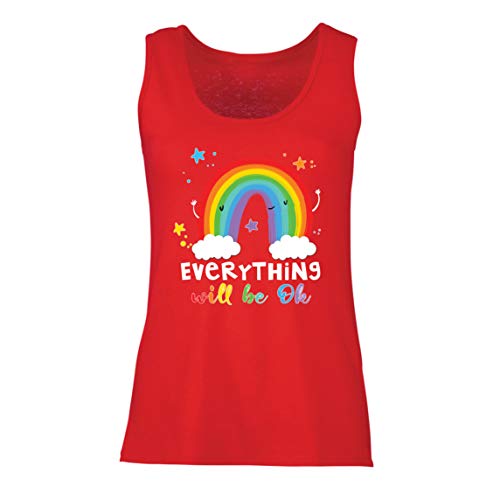 lepni.me Camisetas sin Mangas para Mujer Todo Estará Bien Andrà Tutto Bene Arcoiris de la Esperanza (Small Rojo Multicolor)