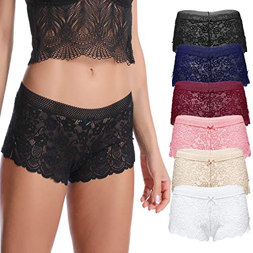 Levao Bragas Mujer Culotte Hipster Encaje para Mujeres Ropa Interior Cómoda y Sexy Pack de 6,S