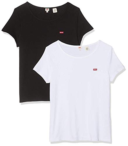 Levi's 2Pack Camiseta, 2 Pack Tee White +/Mineral Black, M para Mujer