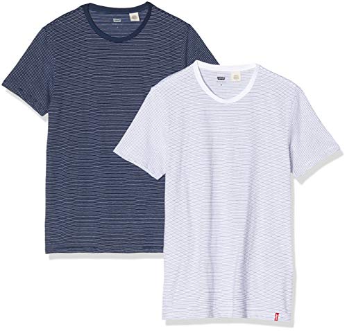 Levi's Slim 2Pk Crewneck 1 Camiseta, 2 Pack White + Blue Y/D/Blue + White Y, XL (Pack de 2) para Hombre
