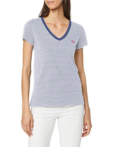 Levi's Vneck Camiseta, Annalise Stripe Blue Indigo 1, M para Mujer