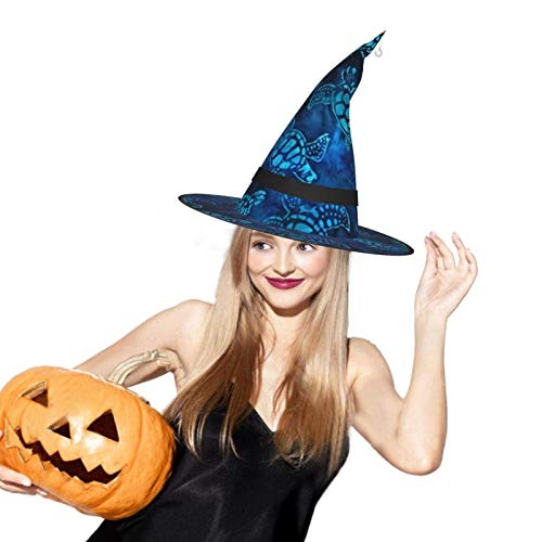 leyhjai Sombrero de Bruja de Halloween para Mujer, Gorra de Tortuga Marina Azul Acuarela para Fiesta, Disfraz de Cosplay, Accesorio Diario